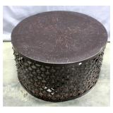 Hammered Metal Coffee/Accent Table with Lattice / Pierced Sides, 33"Dia x 18"H