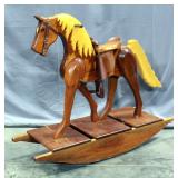 Wayne Lough Woodcraft Handcrafted Rocking Horse with Plaque, Detailed Inlay Wood Construction, 47"L 