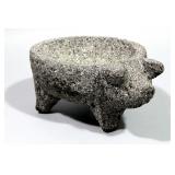 Molcajete Stone Mortar with Pig Head and Pestle, 11"L x 5.5"H