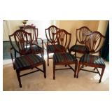 Duncan Phyfe Upholstered Dining Chairs, Qty. 6 Including Two Captain Chairs