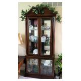 Solid Wood & Glass China Cabinet With Glass Shelves Includes Floral Decoration 81" x 36" x 13"