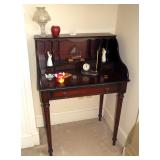 Bombay Secretary Desk 42" x 30" x 20" Including Contents; Willow Wood Figurines, Clock & Pen set And