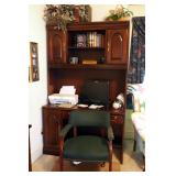 Hooker Lighted Wood Desk With Hutch Style Storage 78" x 48" x 22" & Rolling Upholstered Chair