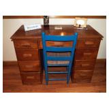 Solid Walnut 9-Drawer Desk 31" x 42" x 20", Chair & Contents