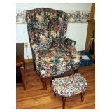 Les Brown Upholstered Wing Back Chair 46" x 30" x 36" With Foot Stool