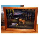 Framed Animal Prints Qty. 3, Elk 23" x 19", Bison And Deer 8" x 10", Mountain Scene 24" x 36"