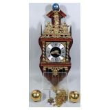 Vintage Dutch Made Wall Atlas Clock Nu ELCK Syn SIN Brass Weights and Pendulum