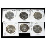 Franklin Half Dollars, 1958 Qty 3 One Super Toned, 1958 D Qty 3, Total Qty 6