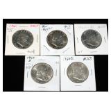 Franklin Half Dollars, 1960 Qty 1 Proof, 1960 D Qty 4 One Super Toned, Total Qty 5