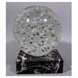 Large Art Glass Crystal Bubble Sphere / Crystal Ball with Marble Base, Approximately 8.5"