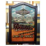 Vintage Wood Carved Budweiser Clydesdale Dart Cabinet 36" x 24" x 5" Includes Unicorn Darts Qty. 6, 