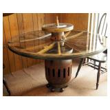 Custom Wood Wagon Wheel Table With Working Lazy Susan, Approx. 43" x 52"