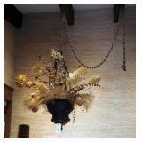 Hand Made Decorative Cast Iron And Copper Ceiling Fixture Including Steel Chain Approx. 36" x 24"