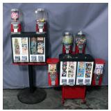 6-Way Vending Combo Unit- 2 Sticker/Tattoo Flat Machines & 4 Gumball/Capsule Machines, & T Stand w/ 