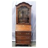 Three-Drawer Secretary Desk with Dovetail Construction, and Rounded Glass, 27.5"W x 76"H