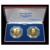 Truman Commemorative Medallions, Qty 2, 24Kt Gold Electroplate Over Sterling Silver In Presentation 