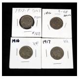 1913, 1916 (2) And 1917 Buffalo Nickels All P Mint, Total Qty 4