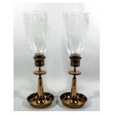 Tommi Parziner Brass Candlestick Pair, Removable Drip Plates, Flared Rim Sconces And Tapered Columns