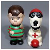 Marcolin Art Crystal Snoopy Paper Weight, Snoopy As Red Baron And Linus Plaster Figurines And Ragged