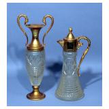 Gold Tone And Glass Urn 12.5"H And Ewer 14.5"H, Marked Italy