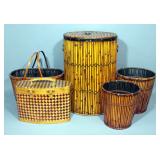 Wicker Trash Cans, Baskets And Clothes Hamper, Total Qty 5