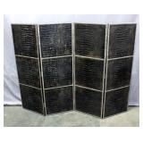 Faux Alligator Four-Panel Room Divider with Nailhead Trim, 72"W x 54"H