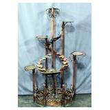 Rustic Copper Sculptural Cascading Garden Landscape Fountain, 42"W x 73"H, 29"W Basin, Includes Pump