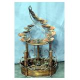 Rustic Copper Sculptural Cascading Garden Landscape Fountain, 19"W x 37"H, 20"W Basin