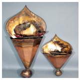 Rustic Copper Sculptural Cascading Outdoor Fountain Wall Sconces, Qty 2, 24"L and 42"L