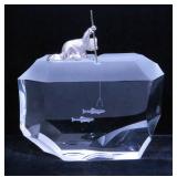 Steuben James Houston 20th Century Crystal and Sterling Silver Ice Fisherman Sculpture, Signed "Steu