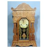 Antique William L Gilbert Steamer No. 47 Gingerbread Parlor Mantel Clock, 15"W x 25"H