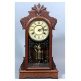 Antique New Haven Clock Co 8 Day Striking Gingerbread Parlor Mantel Clock with Portrait Finial, 11"W