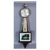 New Haven Clock Co American Mahogany and Eglomise Banjo Clock, Circa 1880, Mount Vernon Reversed Pai