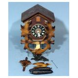 Black Forest German Cuckoo Clock, Pine Cone Weights, 7"W x 10.5"H, Detached Bird Accent