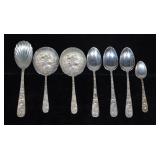 S Kirk & Son Sterling Silver "Repousse" 5-1/8" Bon Bon Spoons, Qty 2, 5.5" Jelly Spoons, Qty 3, 6" S