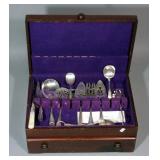 Assorted Flatware in Silverware Chest- Leonard Italy Salad Tongs, 1847 Rogers Bros Ladle, Crown Silv