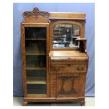 Antique Side-by-Side Curio Cabinet Desk with Mirror, 43.5"W x 70"H x 17.5"D