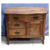 Serpentine Front Washstand on Casters with Dovetail Constructed Drawers, 34"W x 29"H x 19.25"D