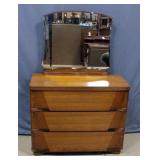 Art Deco 3-Drawer Dresser with Beveled Glass Mirror, Dovetail Constructed Drawers, 44"W x 35"H x 21"