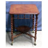 Antique Victorian Parlor Side Accent Table with Stick and Ball Design, Barley Twist Legs, and Claw a