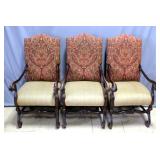 Armchairs with Wooden Scroll Frame, Embroidered Floral Paisley Padded Back, and Padded Upholstered S