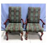 Plaid Upholstered Armchairs with Claw and Ball Feet, Qty 2, 29"W x 39"H x 21"D