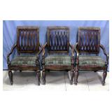 Plaid Upholstered Seat Side Armchairs with Lattice Backs and Twisted Legs, Qty 3, 23"W x 39"H x 23"D