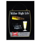 Miller High Life "Miller Makes it Right!" Champagne of Beers Illuminated Advertising Sign, 16.5"W x 
