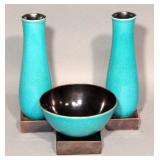 Red Wing Charles Murphy Design Blue Crackle Platform Vases, Qty 2, 12.5"H, One has been Repaired, an