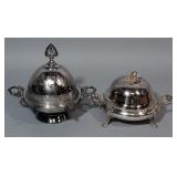 Ornate Silverplate Butter Dishes, Qty 2, Meriden 4984, and Manhattan Plate #9 with Strawberry Finial