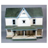 Custom Handmade Dollhouse with Hand Painted Shrubs and Details, 36"W x 30"H x 26"D