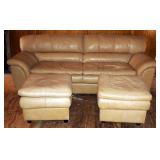 Leather Sofa 36" x 96" x 40" With 2 Matching Ottomans 19" x 26" x 26"