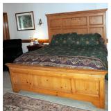 King Sized Oak Style Bed 74" x 88" x 86", Includes Beauty Rest Mattress, Box Springs And Bedding