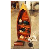 Nautical Decor Including Half Boat Decorative Shelf 38" x 14" x 6" With Figurines, Wood Box And Fish